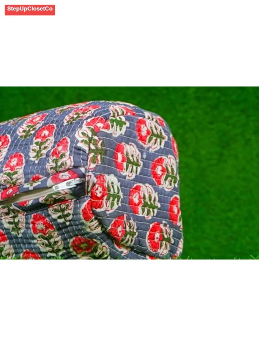 Indian Hand Block Print Cotton Quilted Toiletry Bag Large Makeup Cosmetic
